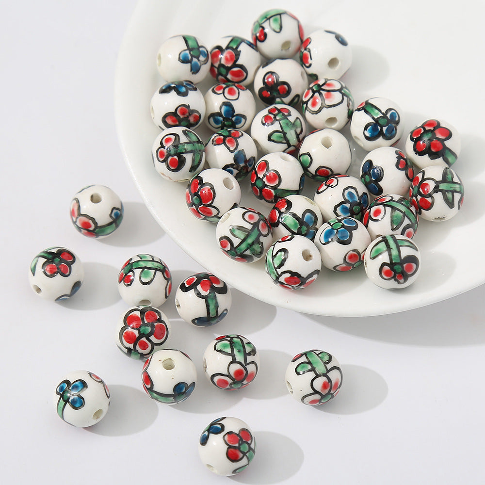 Wholesale 5PCS/PACK Painted Flowers Ceramic Beads